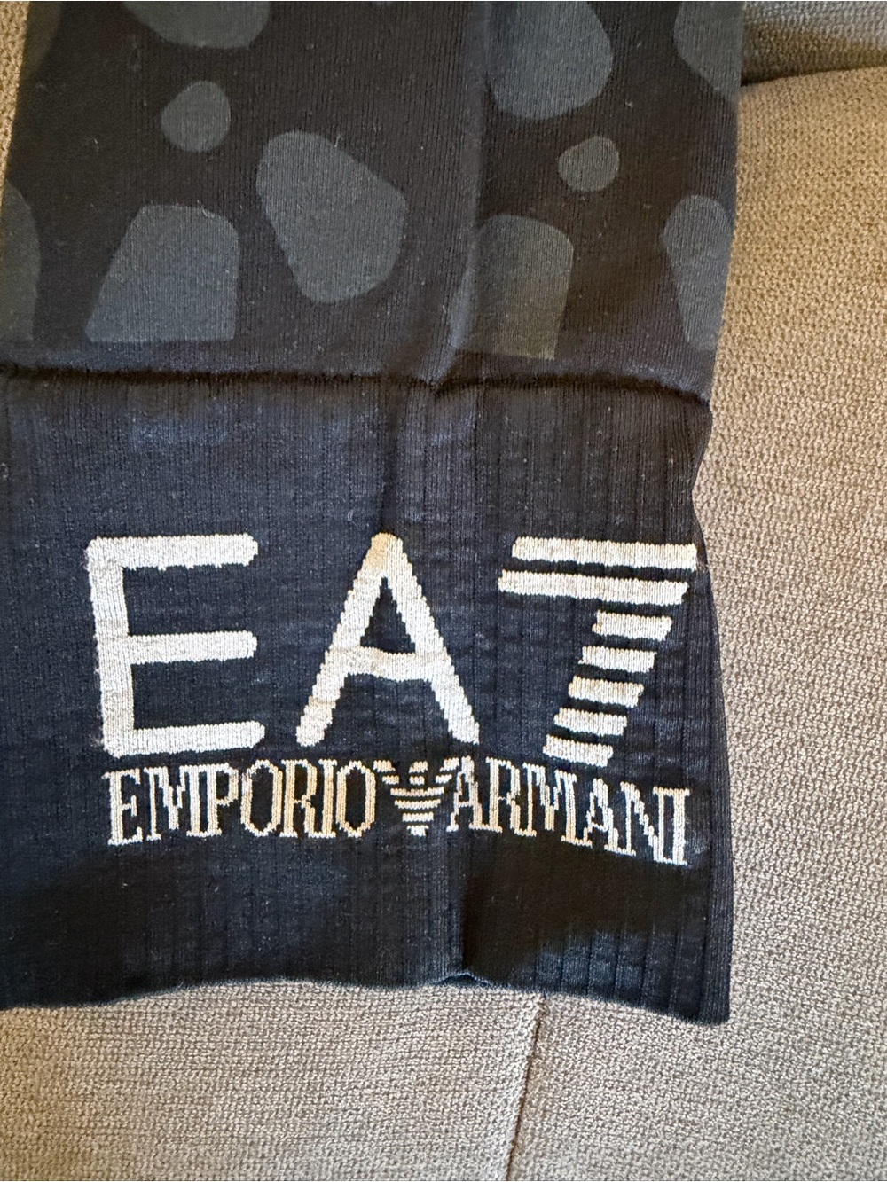 Emporio Armani Black and White EA7 Logo Knit Scarf